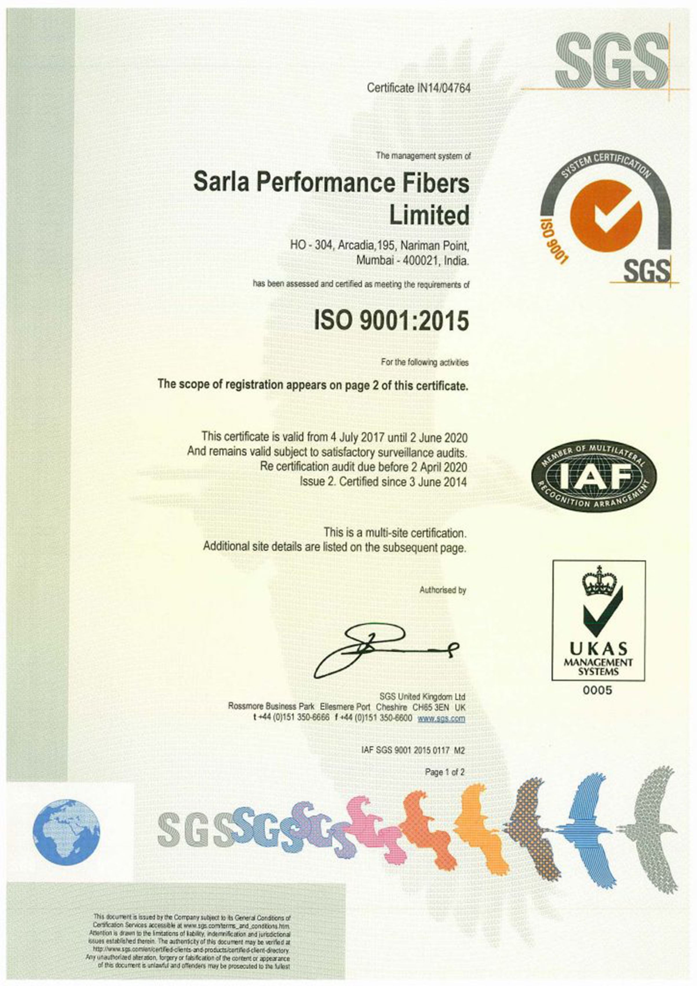 Sarla fibers-Iso Certificate